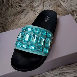 Botkier teal blue sandles with blue jems on the top